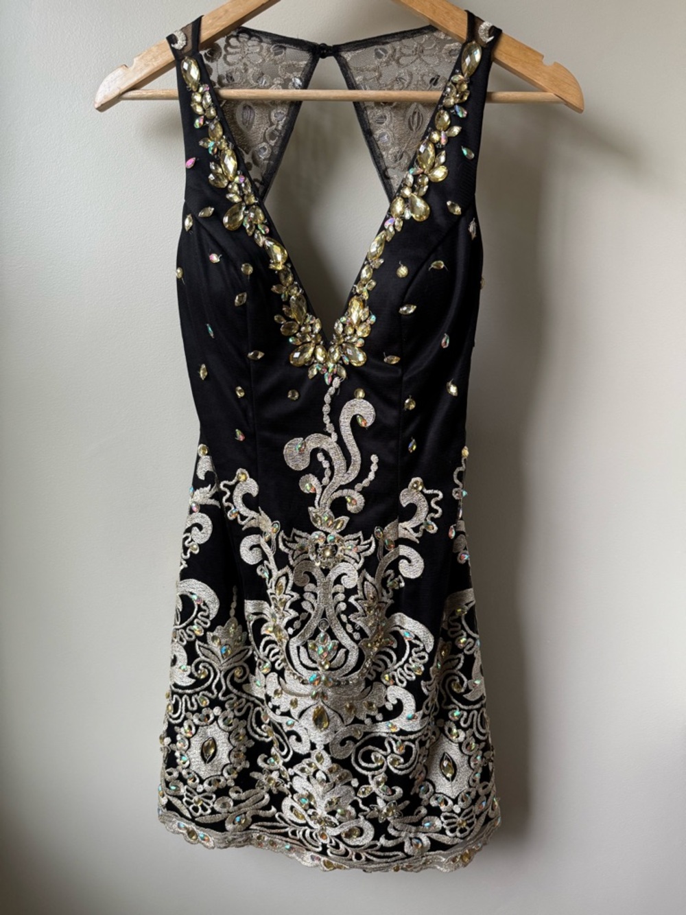 JOVANI‎ Formal Mini Dress Embroidered Beaded Rhinestone Black Cocktail Sexy 2